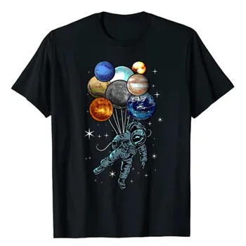 Astronavt Prostor Baloni Luno, Mars Planetov | Astronavt T-Shirt Smešno Astronavt, Kozmonavt Graphic Tee Vrhovi Kratek Rokav Bluze